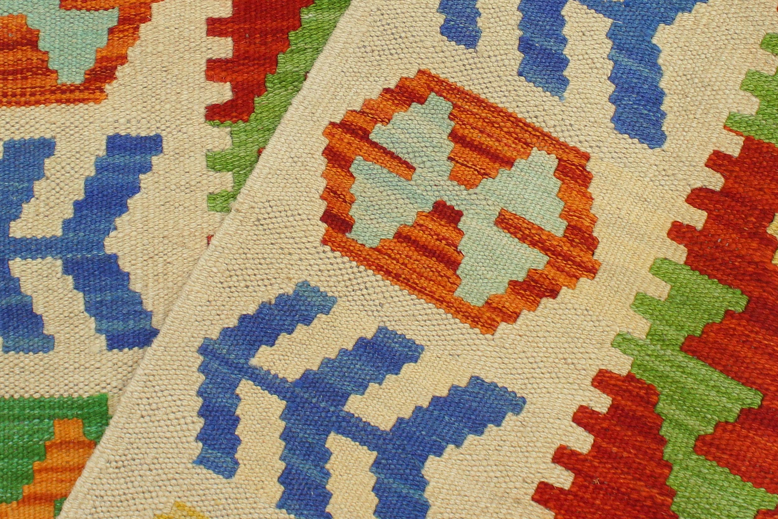 handmade Geometric Kilim Rust Beige Hand-Woven RUNNER 100% WOOL area rug 3' x 7'