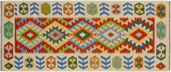 Flat Weave Kilim Antique Navaho Vintage handmade Geometric Kilim Rust Beige Hand-Woven Runner 100% Wool Area Rug 3x7 