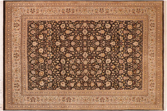 handmade Transitional Tabriz Charcoal Taupe Hand Knotted RECTANGLE 100% WOOL area rug 10x14