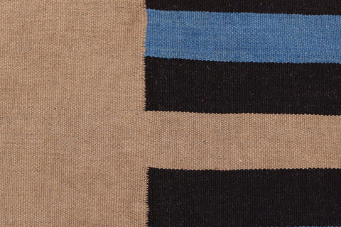 handmade Modern Kilim Blue Brown Hand-Woven RECTANGLE 100% WOOL area rug 6x8