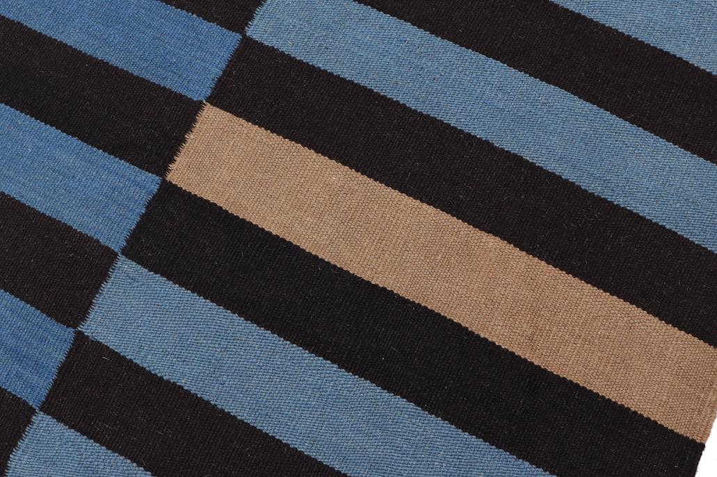 Flat Weave Kilim Antique Navaho Vintage handmade Modern Kilim Blue Brown Hand-Woven Rectangle 100% Wool Area Rug 6x8 