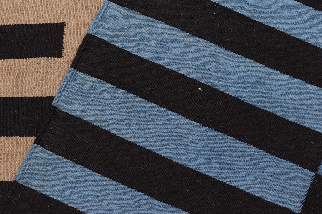 Flat Weave Kilim Antique Navaho Vintage handmade Modern Kilim Blue Brown Hand-Woven Rectangle 100% Wool Area Rug 6x8 