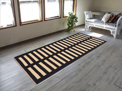 handmade Modern Kilim Black Beige Hand-Woven RUNNER 100% WOOL area rug 3' x 6'