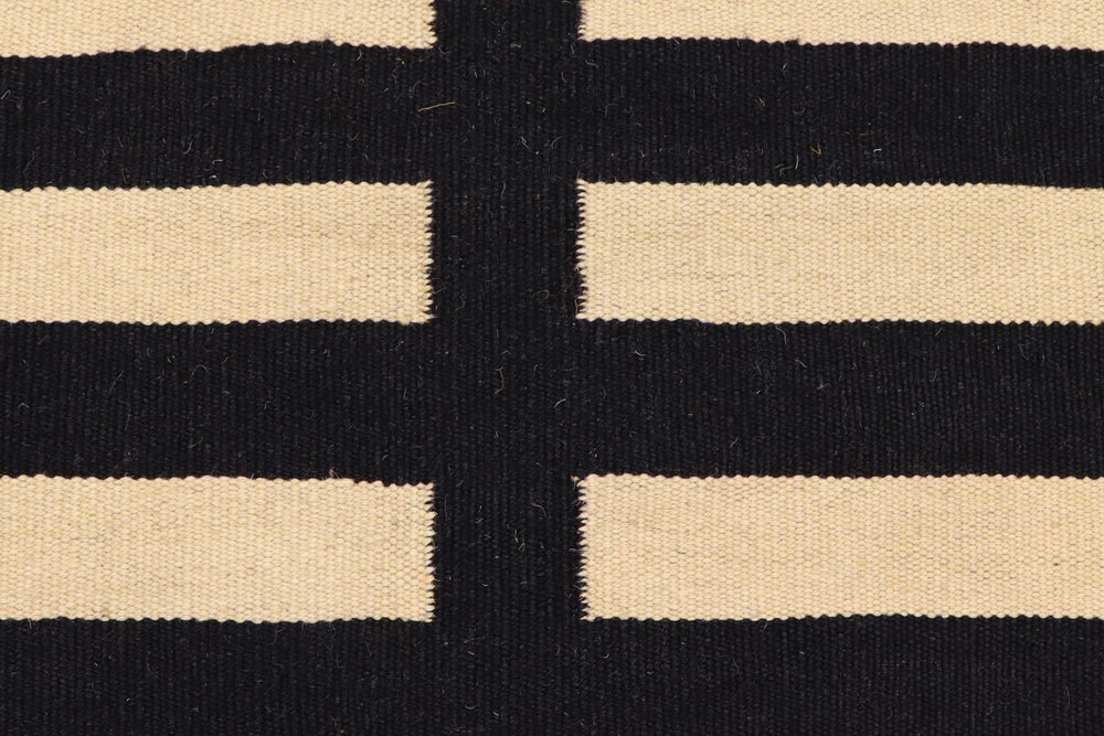 handmade Modern Kilim Black Beige Hand-Woven RUNNER 100% WOOL area rug 3' x 6'