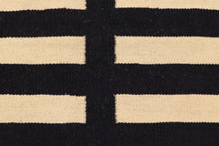 handmade Modern Kilim Black Beige Hand-Woven RUNNER 100% WOOL area rug 3' x 6'