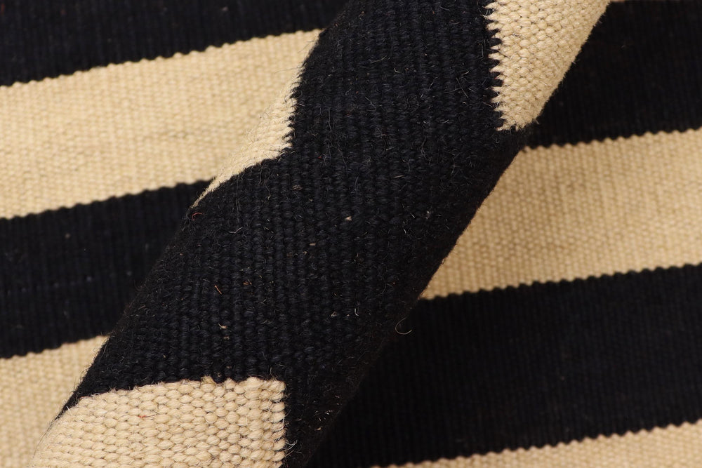 handmade Modern Kilim Black Beige Hand-Woven RUNNER 100% WOOL area rug 3' x 6'