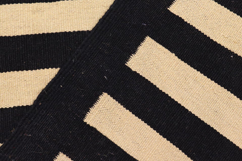 handmade Modern Kilim Black Beige Hand-Woven RUNNER 100% WOOL area rug 3' x 6'