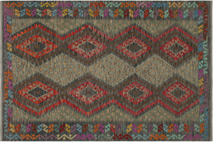 handmade Geometric Kilim Red Charcoal Hand-Woven RECTANGLE 100% WOOL area rug 6 x 8