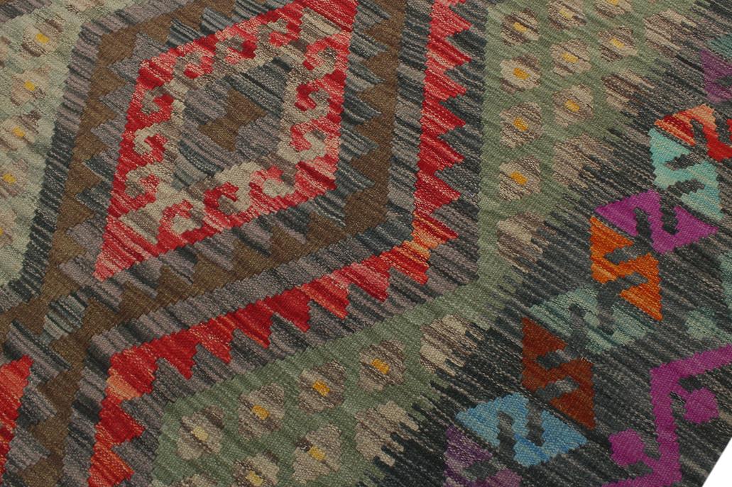 Flat Weave Kilim Antique Navaho Vintage handmade Geometric Kilim Red Charcoal Hand-Woven Rectangle 100% Wool Area Rug 6x8 