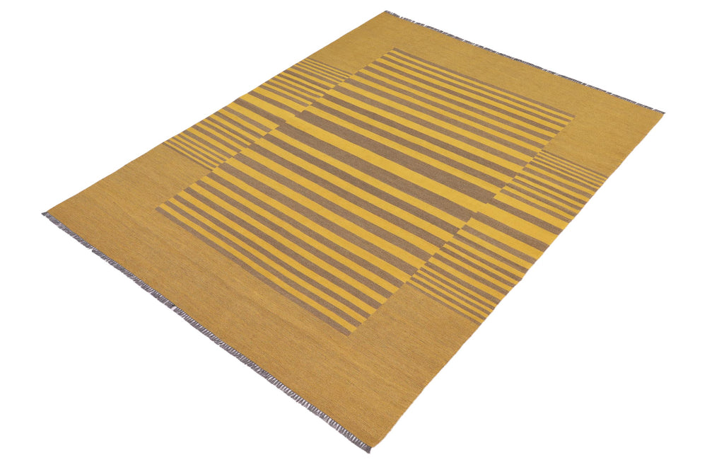 handmade Modern Kilim Yellow Gray Hand-Woven RECTANGLE 100% WOOL area rug 6' x 8'