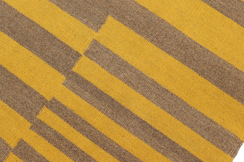 handmade Modern Kilim Yellow Gray Hand-Woven RECTANGLE 100% WOOL area rug 6' x 8'