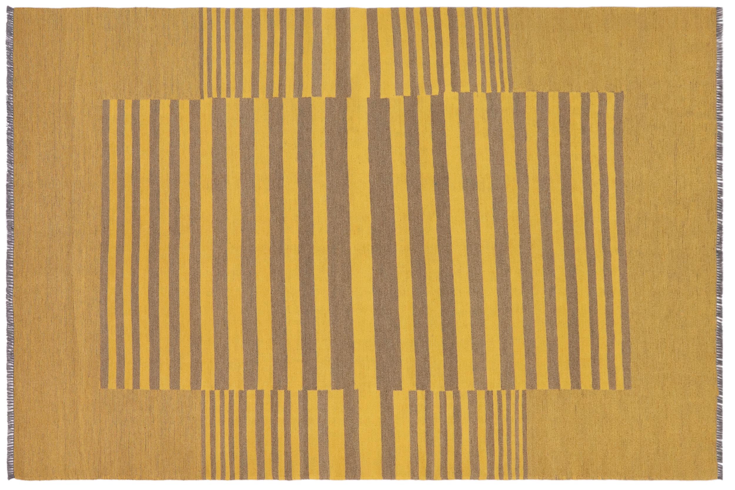 handmade Modern Kilim Yellow Gray Hand-Woven RECTANGLE 100% WOOL area rug 6' x 8'