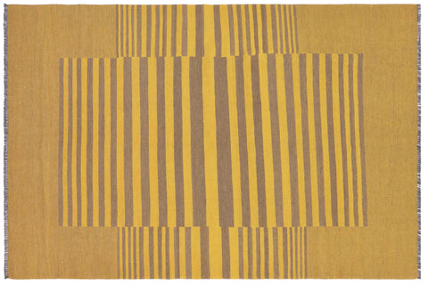 handmade Modern Kilim Yellow Gray Hand-Woven RECTANGLE 100% WOOL area rug 6' x 8'
