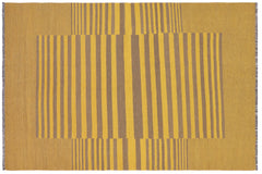 handmade Modern Kilim Yellow Gray Hand-Woven RECTANGLE 100% WOOL area rug 6' x 8'