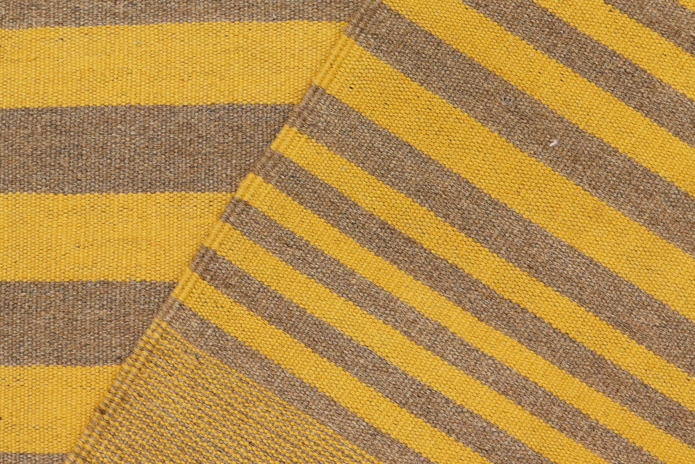 handmade Modern Kilim Yellow Gray Hand-Woven RECTANGLE 100% WOOL area rug 6' x 8'