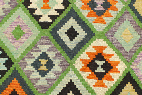 handmade Geometric Kilim Green Blue Hand-Woven RECTANGLE 100% WOOL area rug 4 x 6
