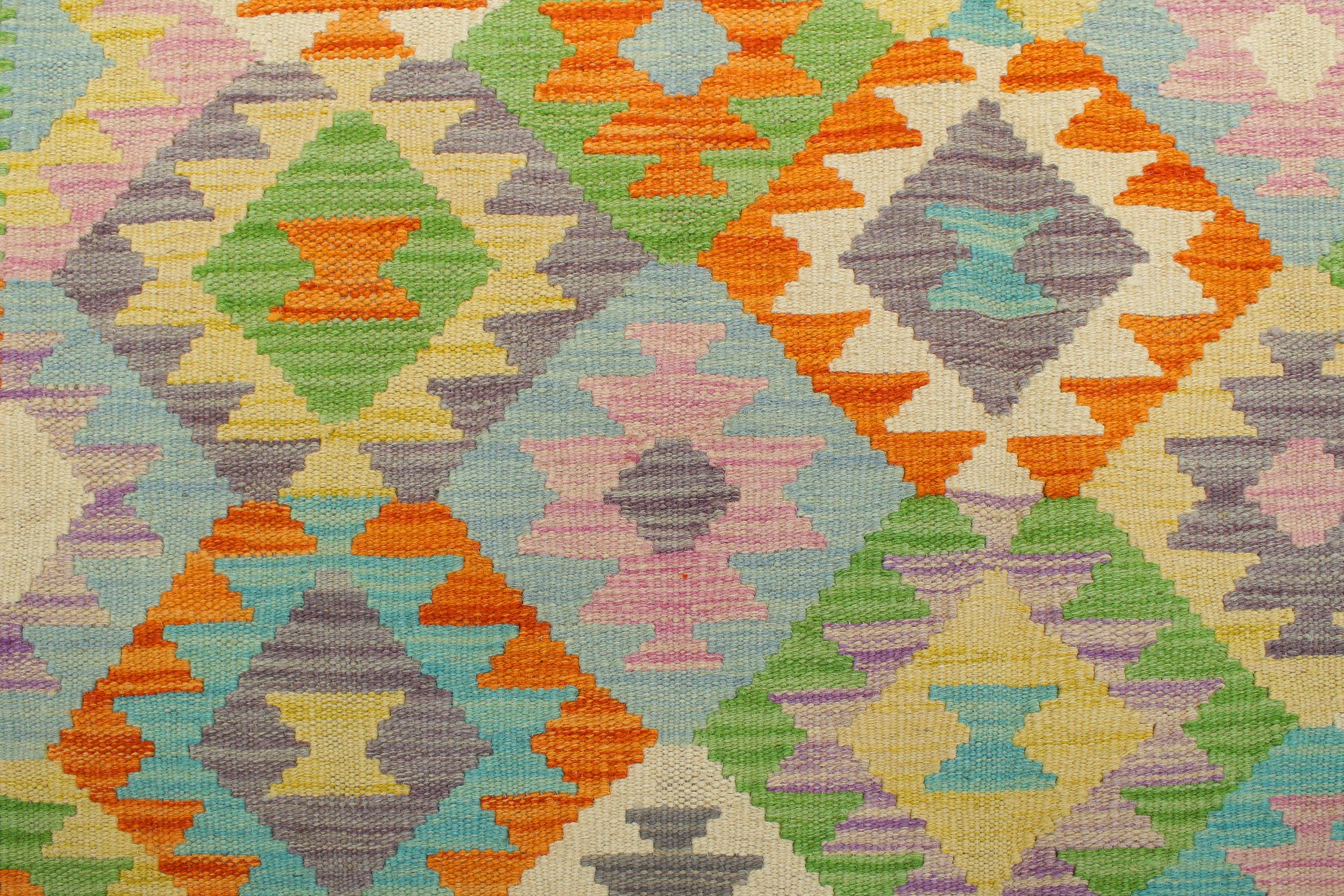 handmade Geometric Kilim Orange Blue Hand-Woven RECTANGLE 100% WOOL area rug 4 x 6