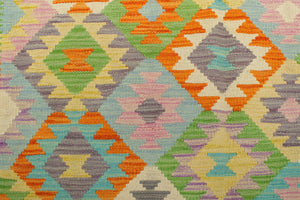 handmade Geometric Kilim Orange Blue Hand-Woven RECTANGLE 100% WOOL area rug 4 x 6