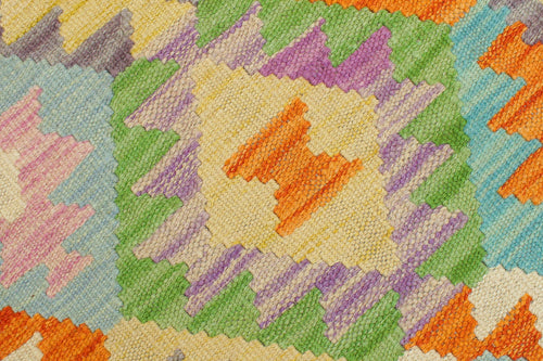handmade Geometric Kilim Orange Blue Hand-Woven RECTANGLE 100% WOOL area rug 4 x 6