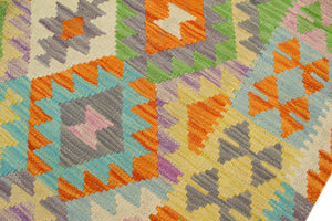 handmade Geometric Kilim Orange Blue Hand-Woven RECTANGLE 100% WOOL area rug 4 x 6