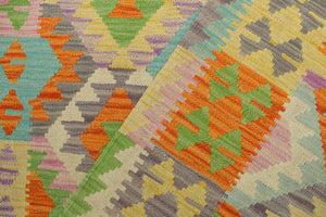 handmade Geometric Kilim Orange Blue Hand-Woven RECTANGLE 100% WOOL area rug 4 x 6