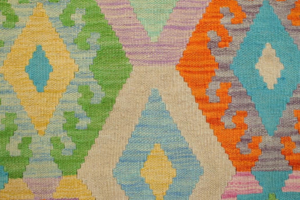 Flat Weave Kilim Antique Navaho Vintage handmade Geometric Kilim Blue Orange Hand-Woven Rectangle 100% Wool Area Rug 4x6 