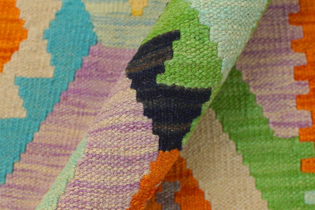 Flat Weave Kilim Antique Navaho Vintage handmade Geometric Kilim Blue Orange Hand-Woven Rectangle 100% Wool Area Rug 4x6 