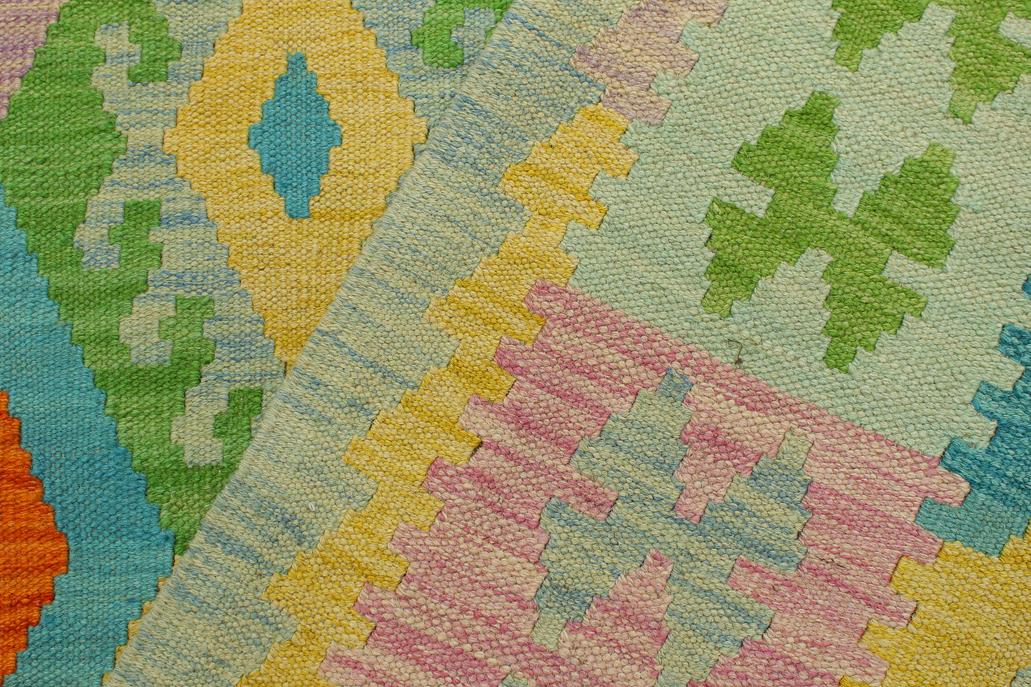 Flat Weave Kilim Antique Navaho Vintage handmade Geometric Kilim Blue Orange Hand-Woven Rectangle 100% Wool Area Rug 4x6 