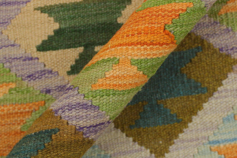 handmade Geometric Kilim Purple Green Hand-Woven RECTANGLE 100% WOOL area rug 4 x 5