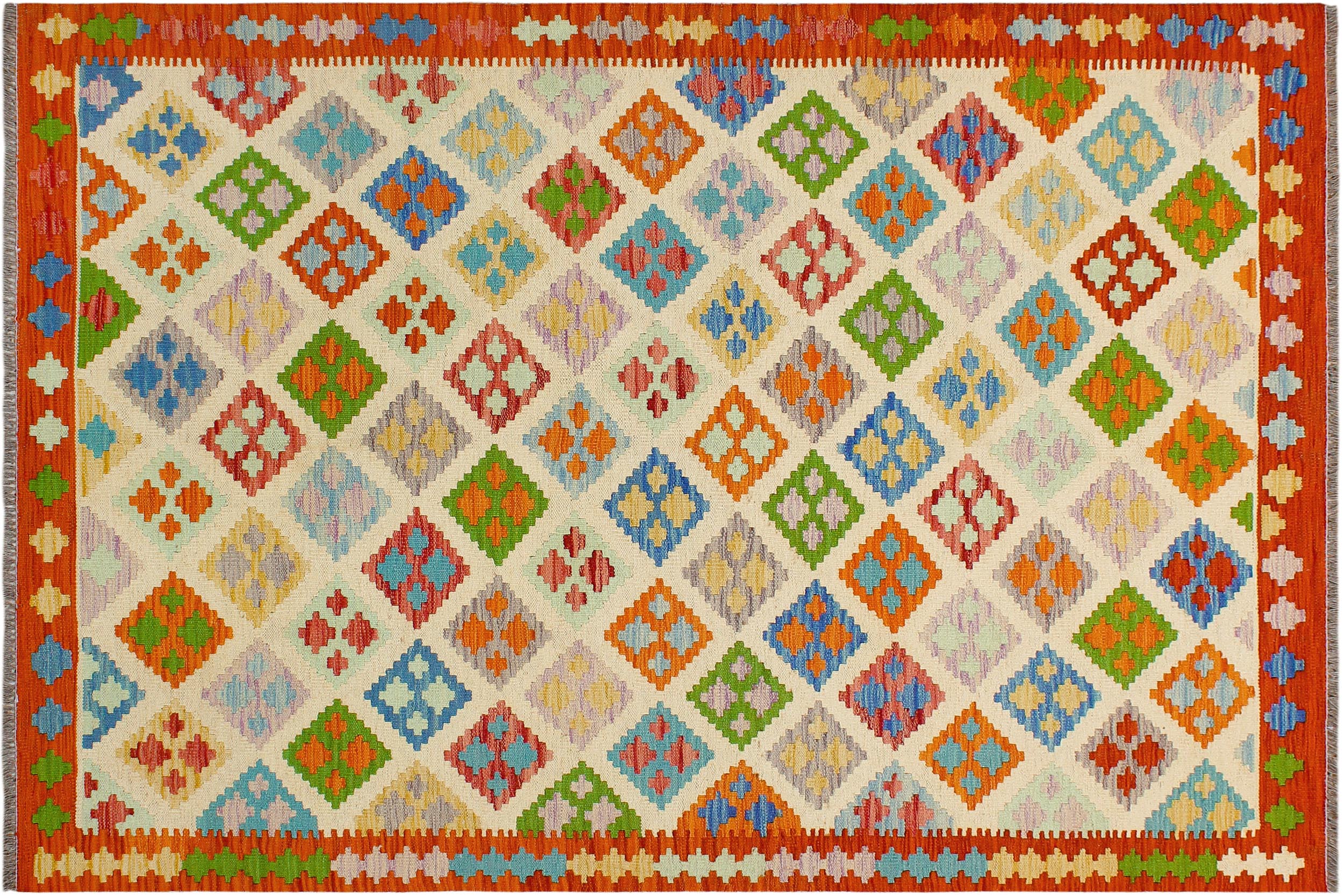 handmade Geometric Kilim Beige Rust Hand-Woven RECTANGLE 100% WOOL area rug 5 x 7