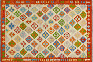handmade Geometric Kilim Beige Rust Hand-Woven RECTANGLE 100% WOOL area rug 5 x 7