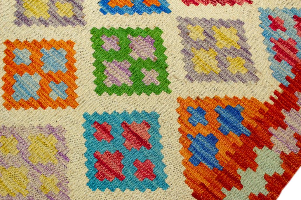 Flat Weave Kilim Antique Navaho Vintage handmade Geometric Kilim Beige Rust Hand-Woven Rectangle 100% Wool Area Rug 5x7 