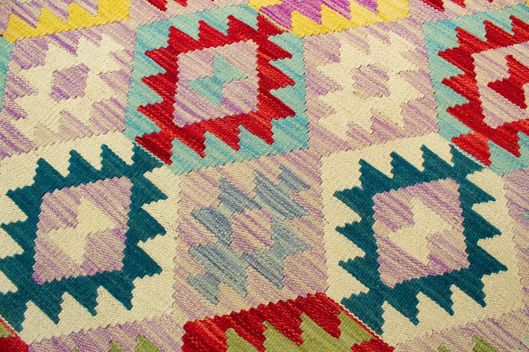 Flat Weave Kilim Antique Navaho Vintage handmade Geometric Kilim Beige Blue Hand-Woven Rectangle 100% Wool Area Rug 5x7 