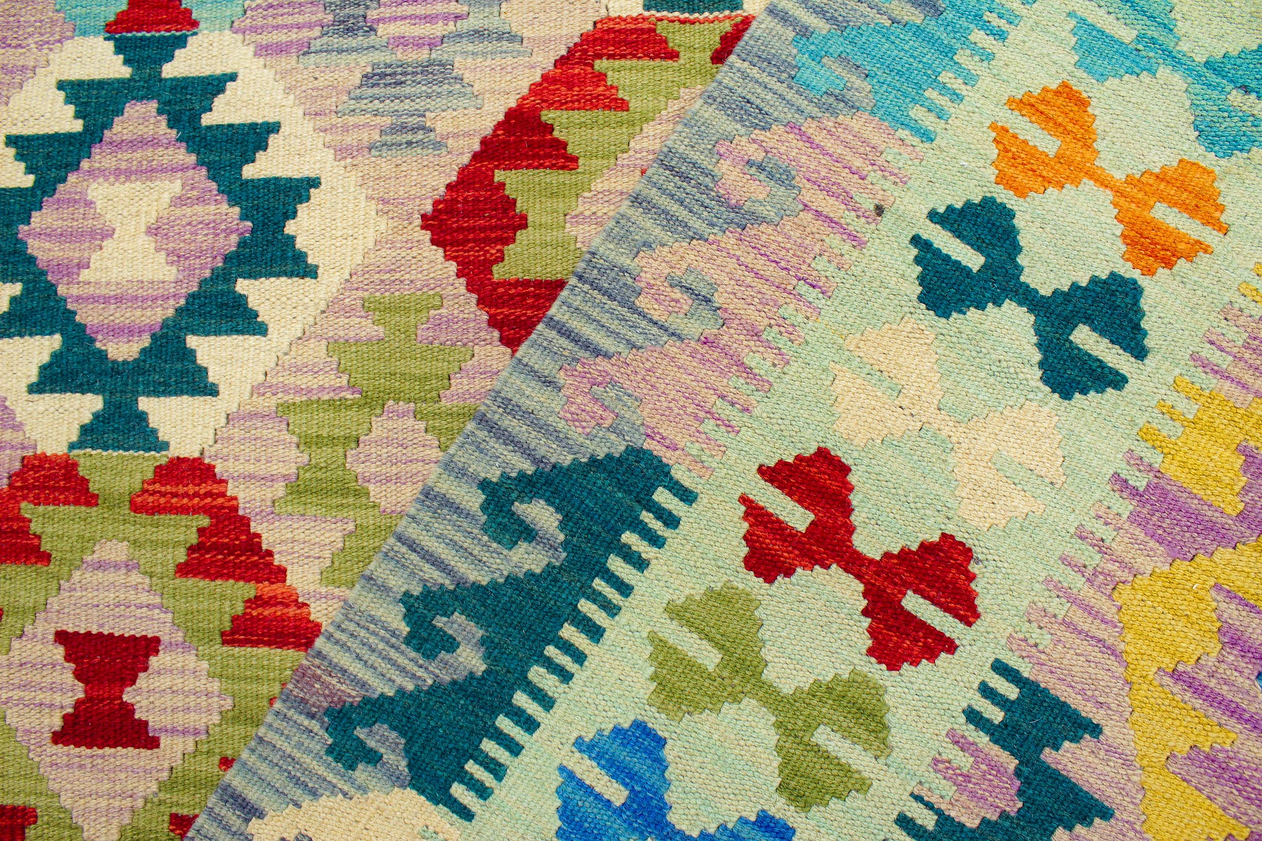 handmade Geometric Kilim Beige Blue Hand-Woven RECTANGLE 100% WOOL area rug 5 x 7