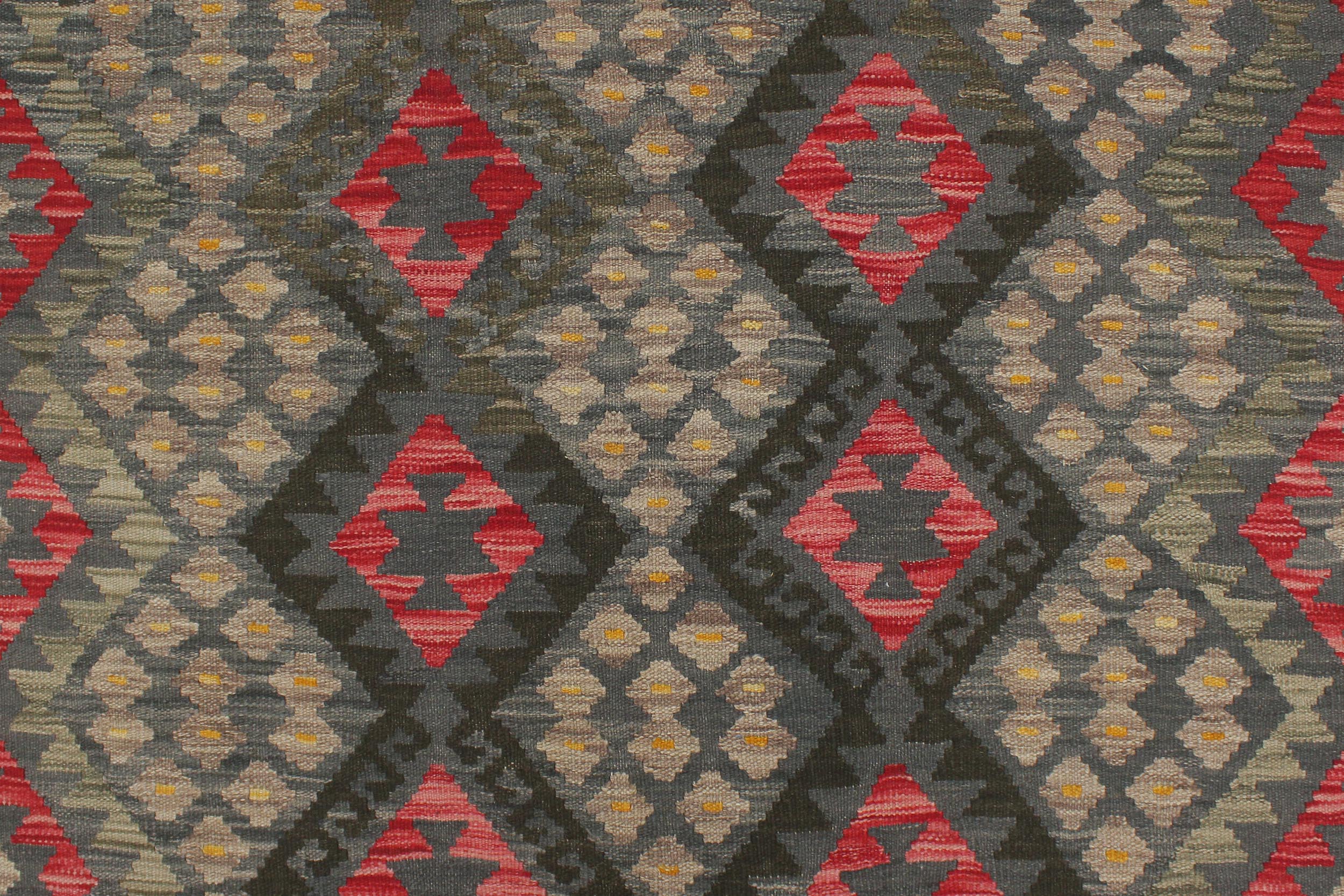 handmade Geometric Kilim Charcoal Red Hand-Woven RECTANGLE 100% WOOL area rug 6 x 8
