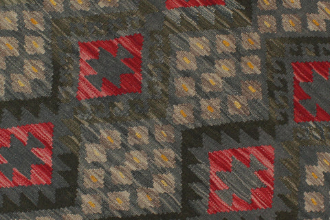 handmade Geometric Kilim Charcoal Red Hand-Woven RECTANGLE 100% WOOL area rug 6 x 8