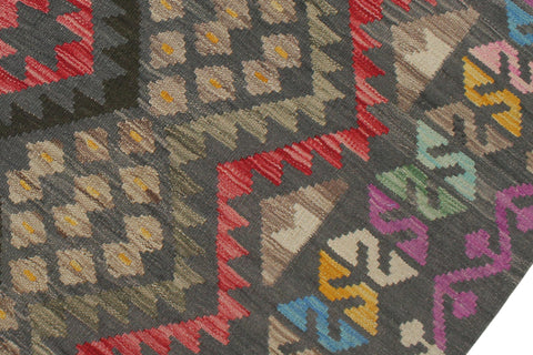 handmade Geometric Kilim Charcoal Red Hand-Woven RECTANGLE 100% WOOL area rug 6 x 8