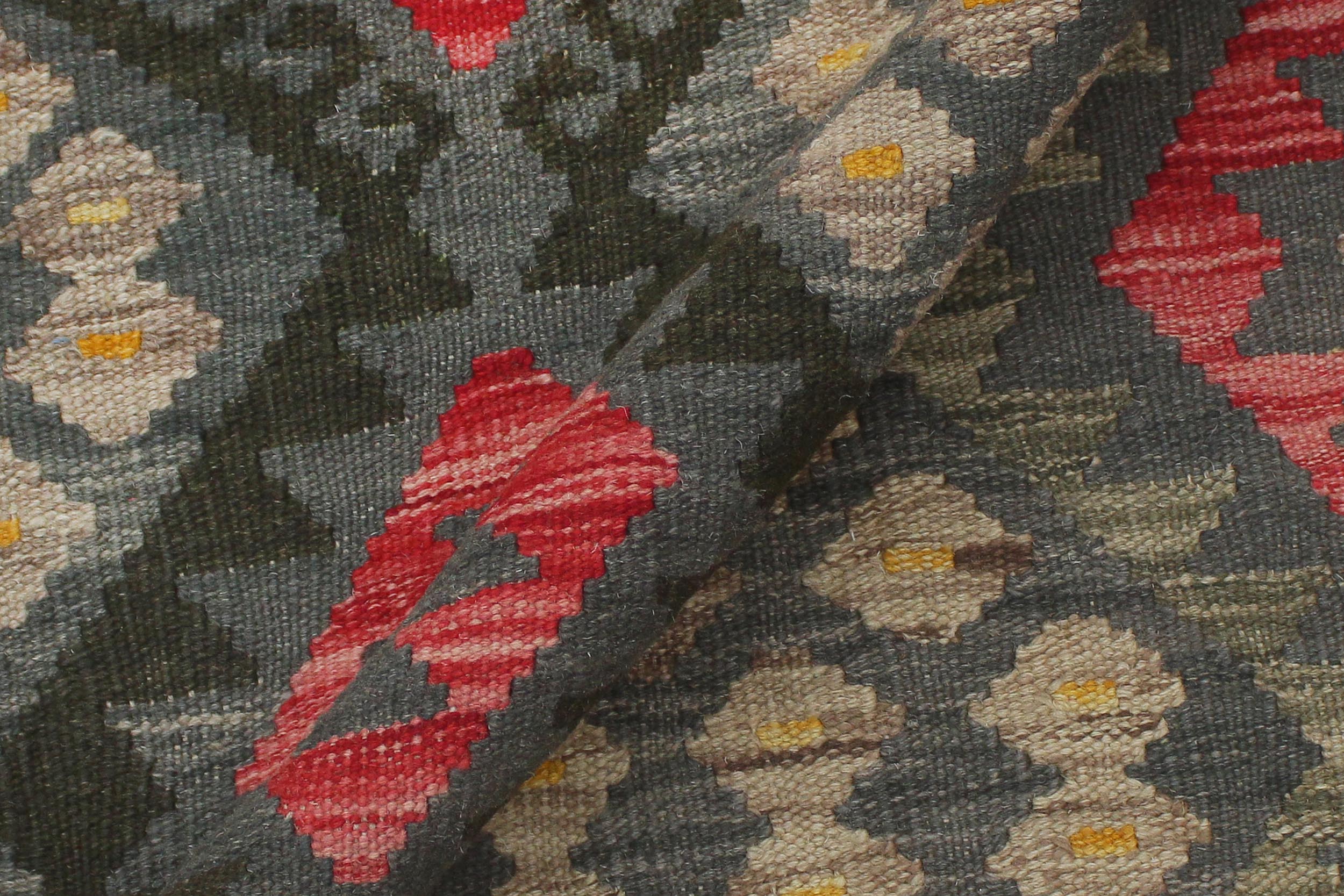 handmade Geometric Kilim Charcoal Red Hand-Woven RECTANGLE 100% WOOL area rug 6 x 8