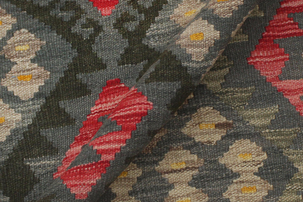 handmade Geometric Kilim Charcoal Red Hand-Woven RECTANGLE 100% WOOL area rug 6 x 8