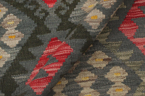 handmade Geometric Kilim Charcoal Red Hand-Woven RECTANGLE 100% WOOL area rug 6 x 8