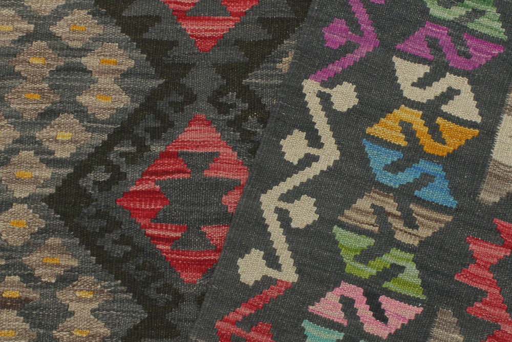 handmade Geometric Kilim Charcoal Red Hand-Woven RECTANGLE 100% WOOL area rug 6 x 8