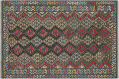 handmade Geometric Kilim Charcoal Red Hand-Woven RECTANGLE 100% WOOL area rug 6 x 8