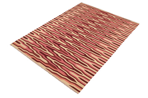 handmade Modern Kilim Beige Pink Hand-Woven RECTANGLE 100% WOOL area rug 6x9