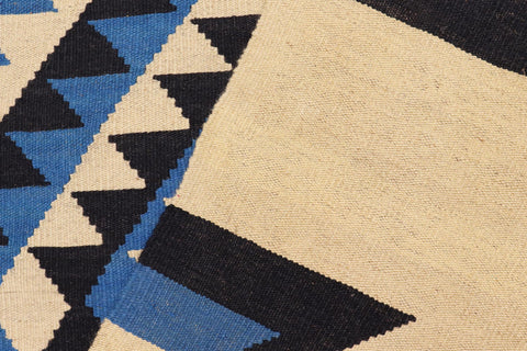 handmade Modern Kilim Beige Blue Hand-Woven RECTANGLE 100% WOOL area rug 6x9