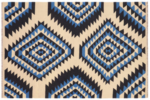 handmade Modern Kilim Beige Blue Hand-Woven RECTANGLE 100% WOOL area rug 6x9