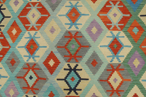 handmade Geometric Kilim Rust Blue Hand-Woven RECTANGLE 100% WOOL area rug 8 x 10