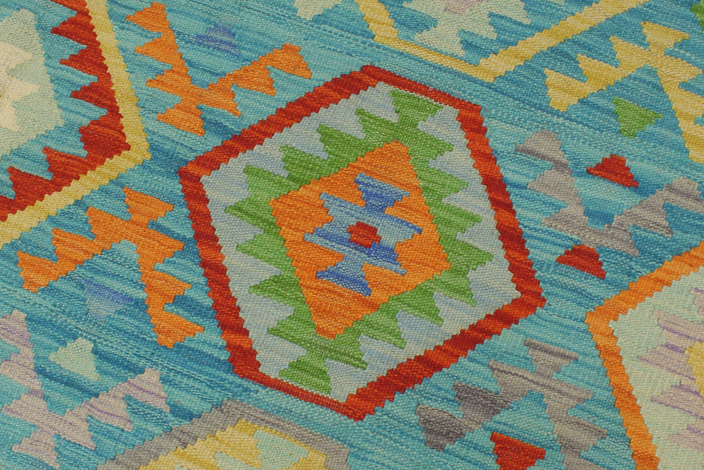 handmade Geometric Kilim Blue Beige Hand-Woven RECTANGLE 100% WOOL area rug 8 x 9