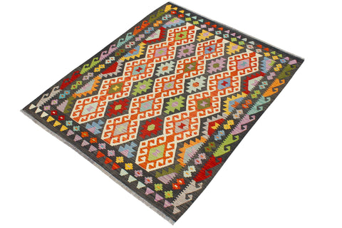 handmade Geometric Kilim Rust Charcoal Hand-Woven RECTANGLE 100% WOOL area rug 5x6