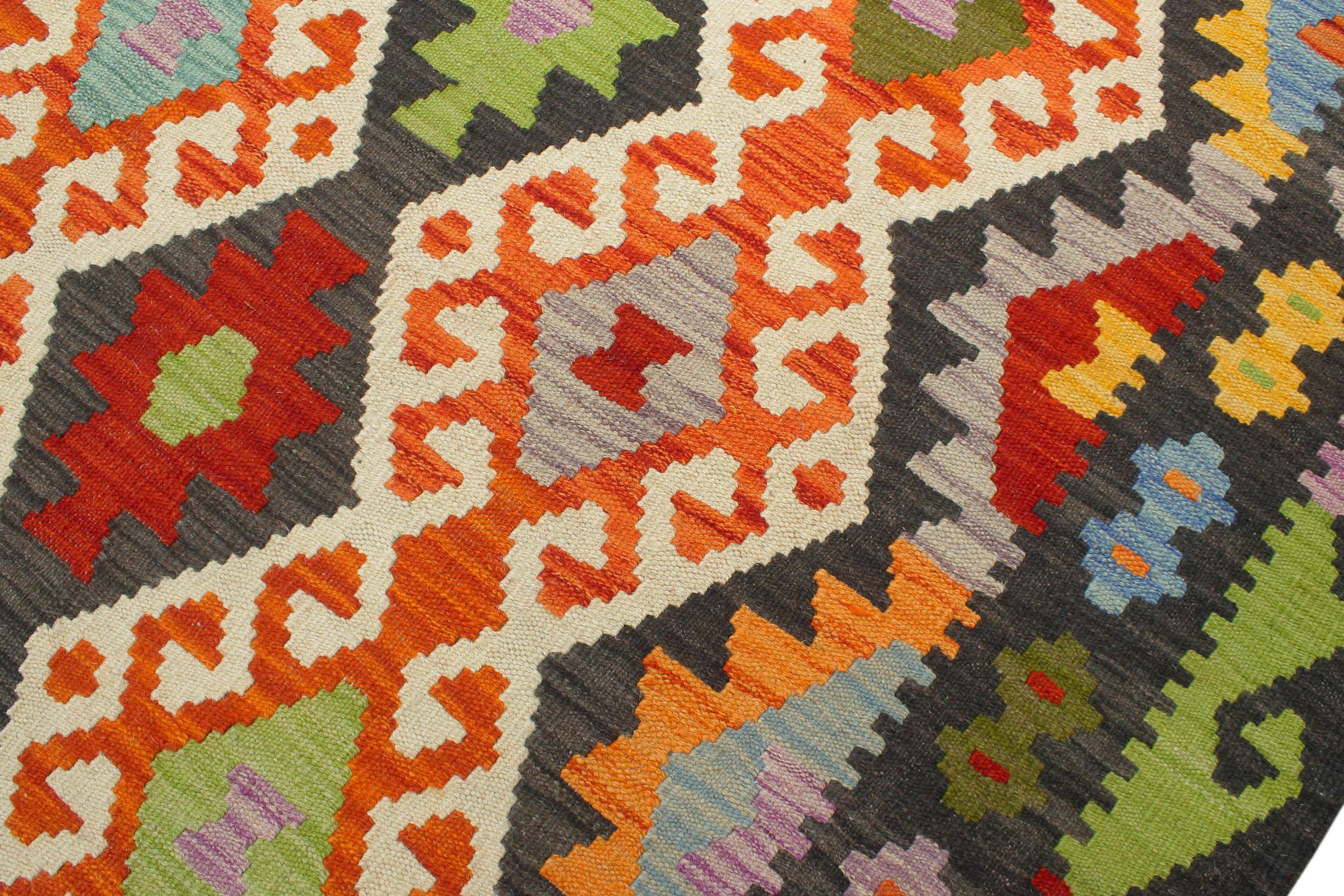 handmade Geometric Kilim Rust Charcoal Hand-Woven RECTANGLE 100% WOOL area rug 5x6