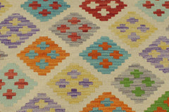 Flat Weave Kilim Antique Navaho Vintage handmade Modern Kilim Beige Blue Hand-Woven Rectangle 100% Wool Area Rug 6x8 